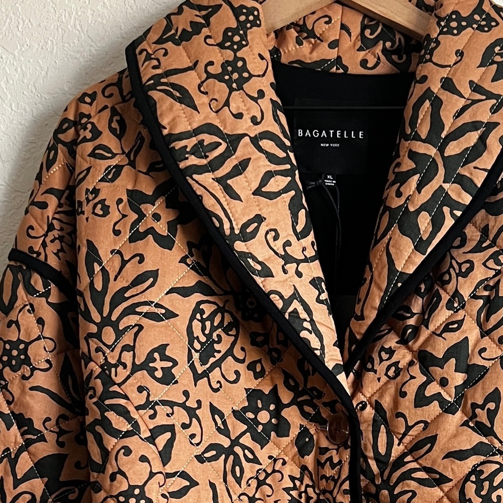BAGATELLE Quilted Jacket Button Tie Belt Floral Black Camel XL NWT - Picture 3 of 12